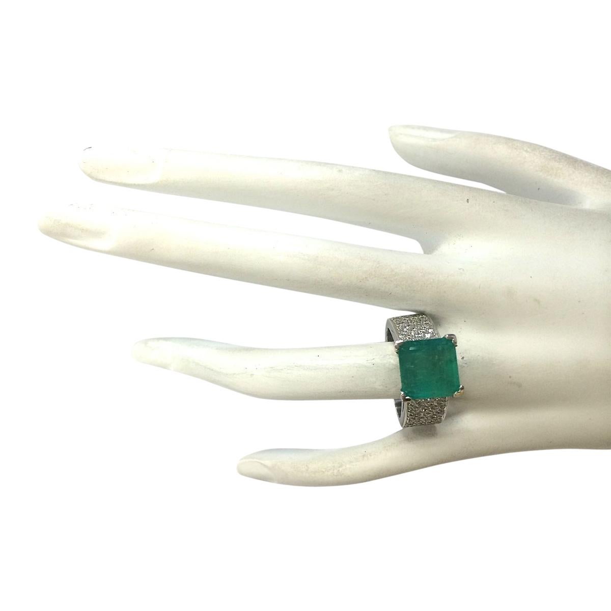 Emerald Cut Emerald Diamond Ring In 14 Karat White Gold  For Sale