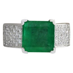 Emerald Diamond Ring In 14 Karat White Gold 