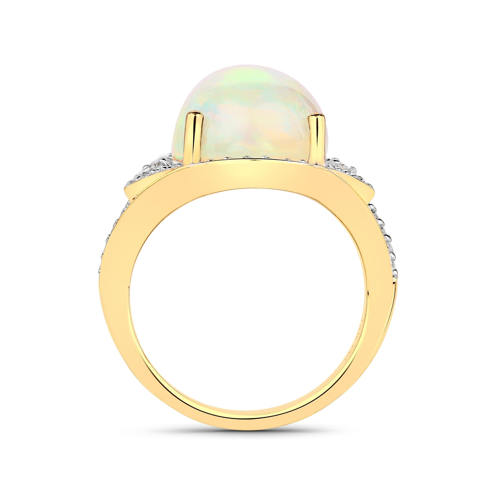 Contemporary 5.66 Carat Ethiopian Opal and Diamond 14 Karat Yellow Gold Ring