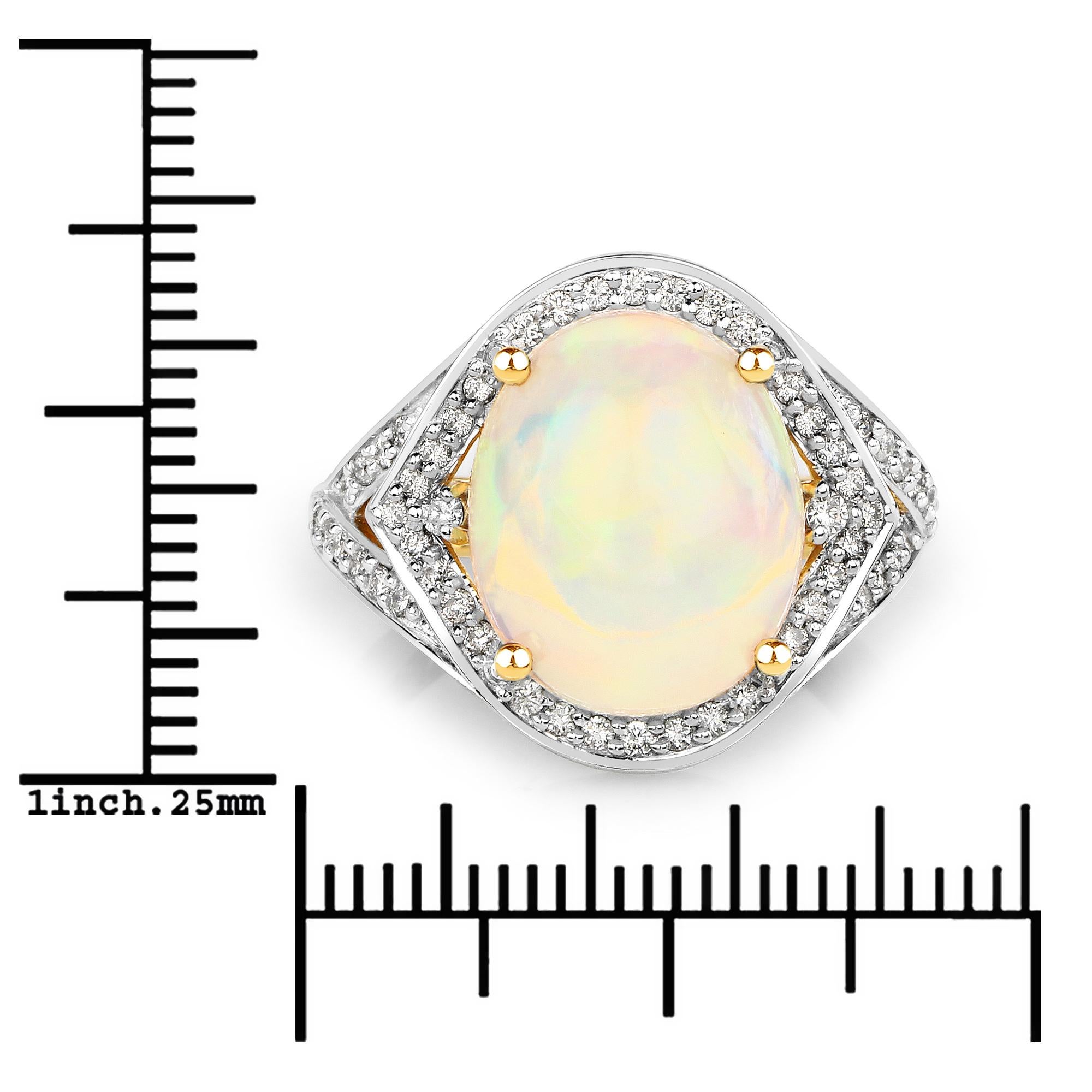 5.66 Carat Ethiopian Opal and Diamond 14 Karat Yellow Gold Ring In New Condition In Great Neck, NY