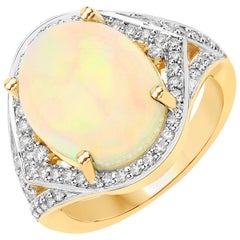 5.66 Carat Ethiopian Opal and Diamond 14 Karat Yellow Gold Ring