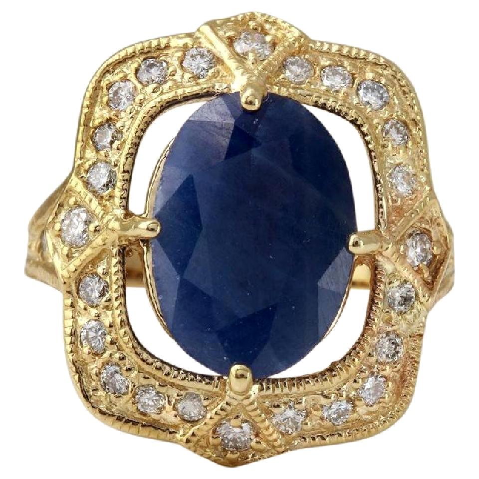 5.66 Carat Exquisite Natural Blue Sapphire and Diamond 14 Karat Solid Gold