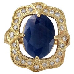 Exquisito Zafiro Azul Natural de 5,66 Quilates y Diamante de Oro Macizo de 14 Kilates