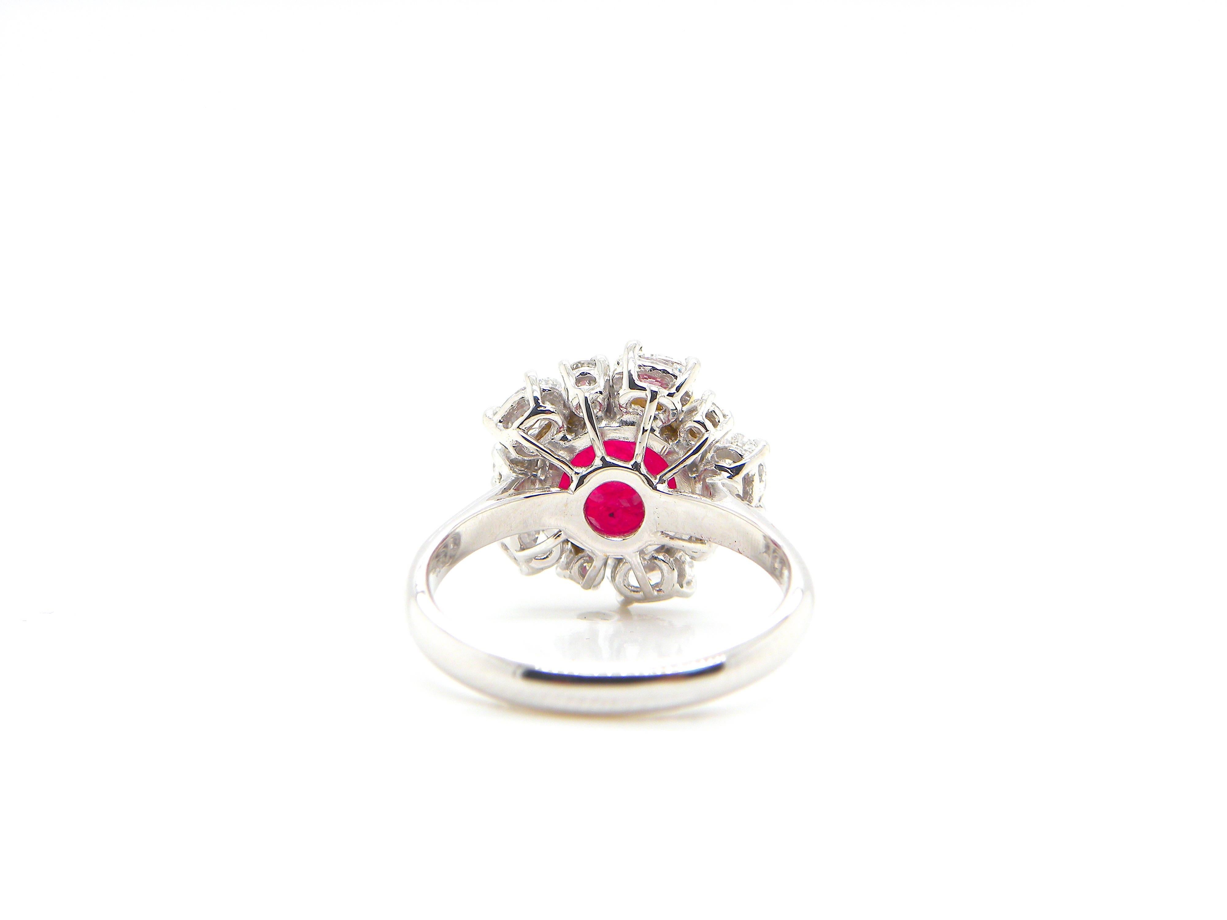 5.66 Carat GIA Certified Burma No Heat Vivid Red Ruby Cabochon and Diamond Ring 6