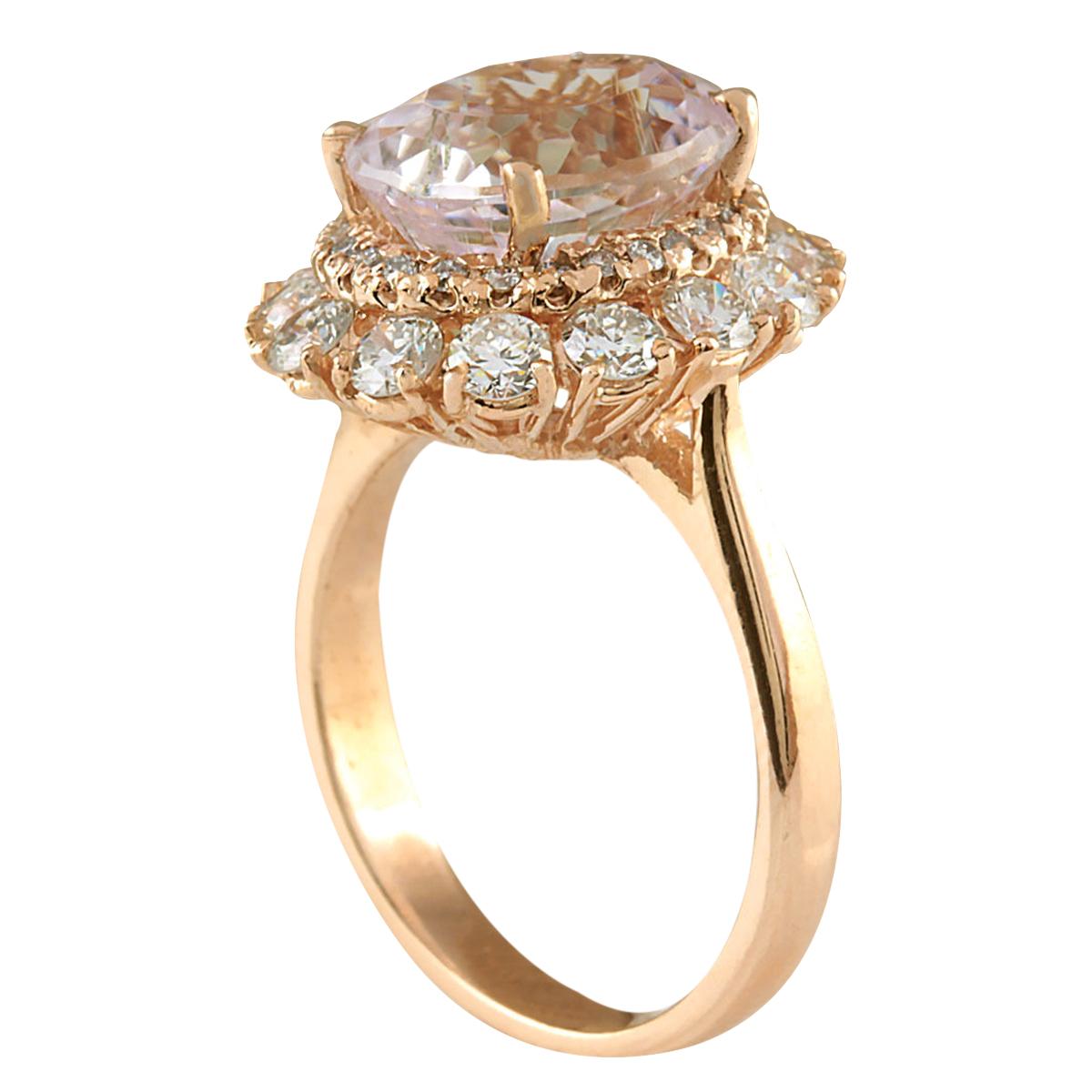 Oval Cut Natural Morganite Diamond Ring In 14 Karat Rose Gold  For Sale