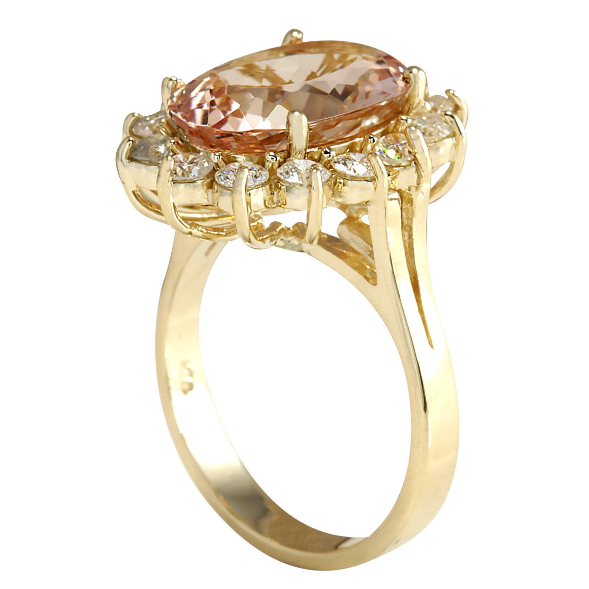 Natürlicher Morganit 14 Karat Gelbgold Diamantring (Ovalschliff) im Angebot