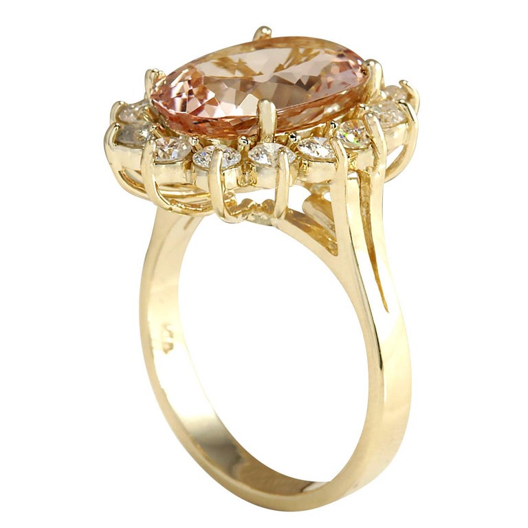 5.66 Carat Natural Morganite 18 Karat Yellow Gold Diamond Ring For Sale ...