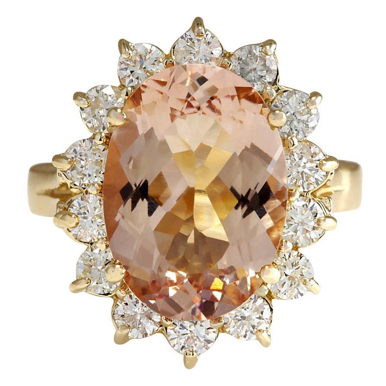 5.66 Carat Natural Morganite 18 Karat Yellow Gold Diamond Ring For Sale ...