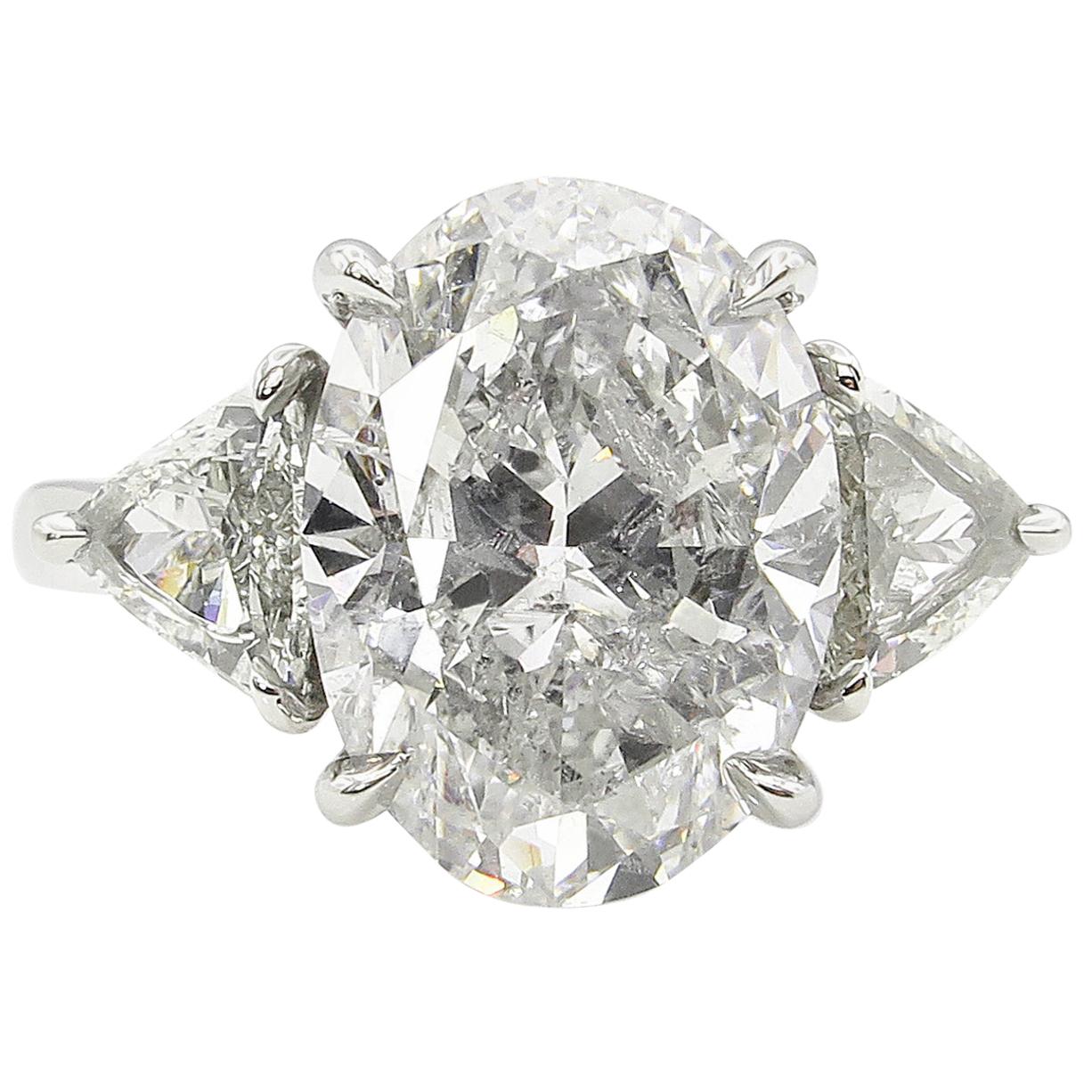 GIA 5.67 Carat Oval Diamond 3-Stone Engagement Platinum Ring 