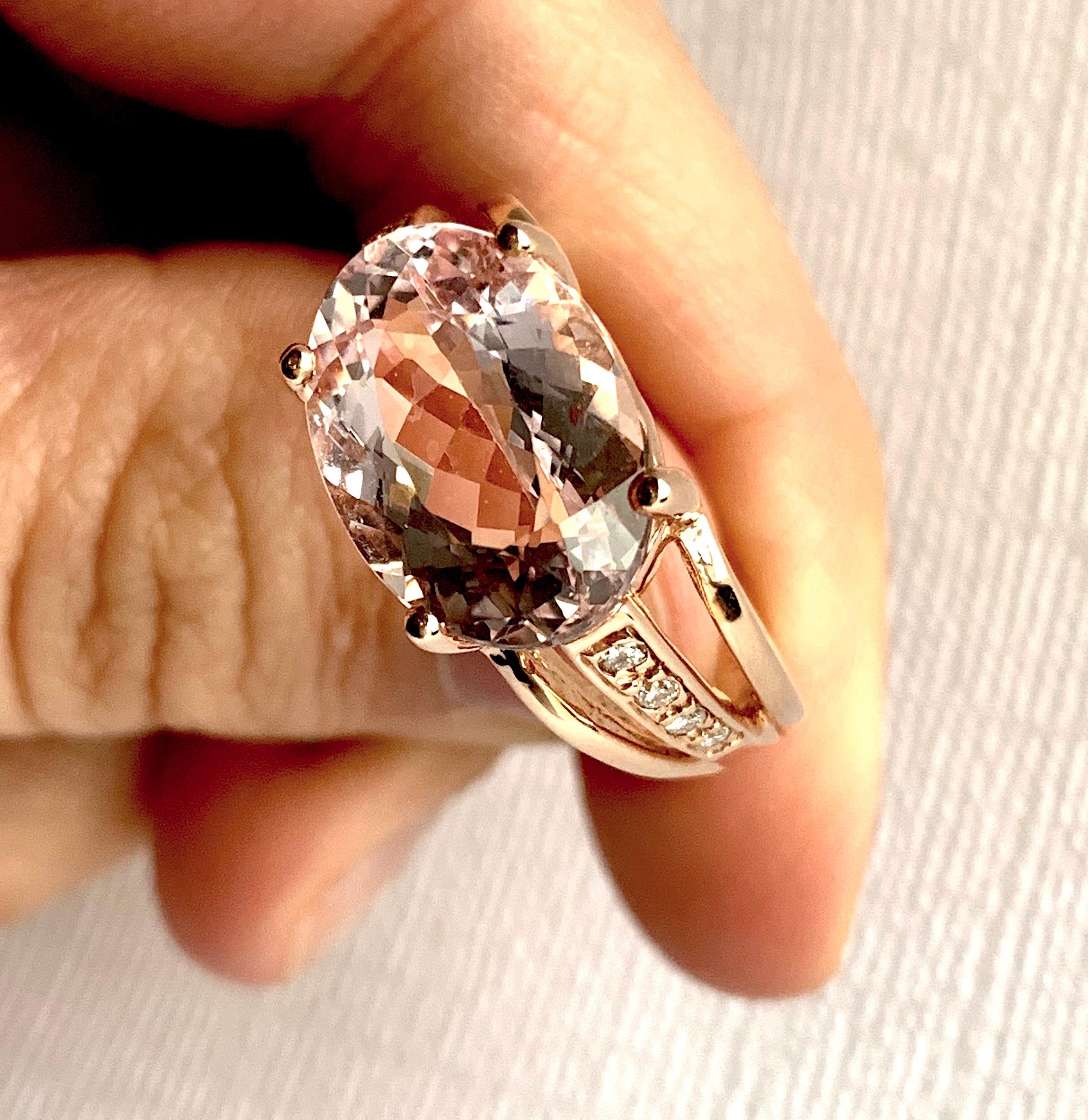 5.66 Carat Oval East West Pink Morganite and Diamond Ring 2