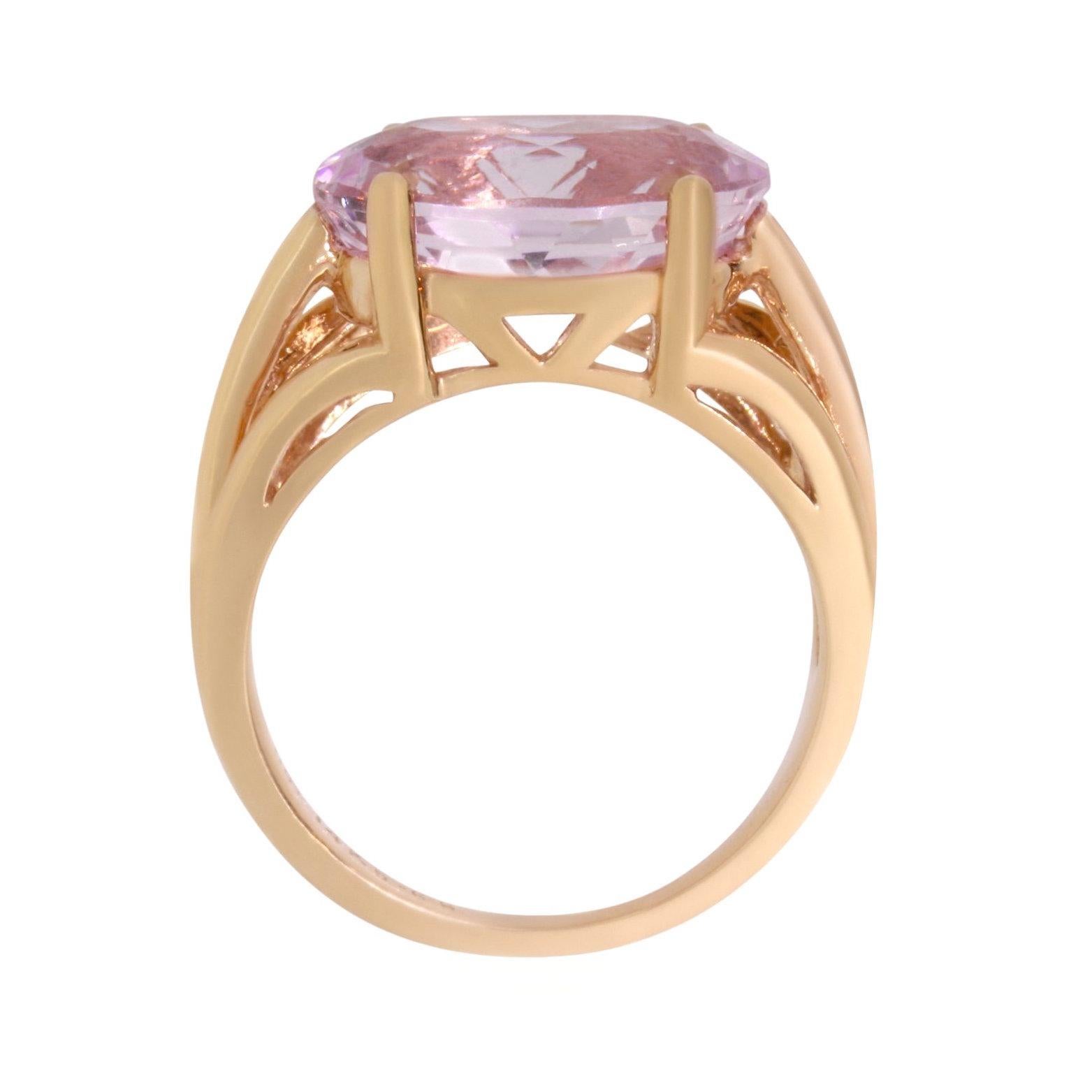 Material: 14k Rose Gold 
Center Stone Details: 5.66 Carat Oval Shaped Pink Morganite - 10 x 14 mm
Mounting Diamond Details: 8 Brilliant Round White Diamond Approximately 0.09 Carats - Clarity: SI / Color: H-I
Ring Size: Size 6.5. Alberto offers