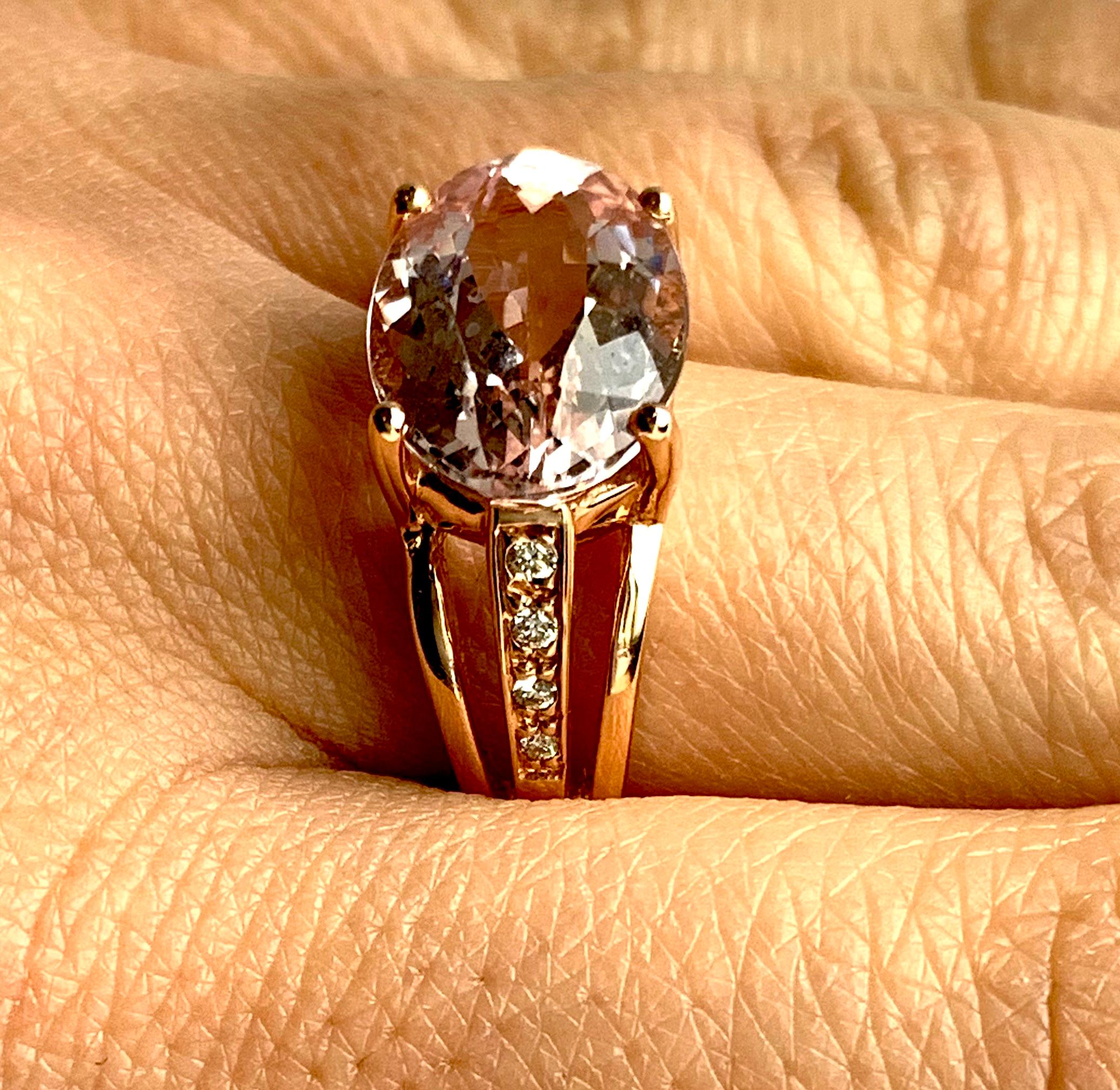 Oval Cut 5.66 Carat Oval East West Pink Morganite and Diamond Ring