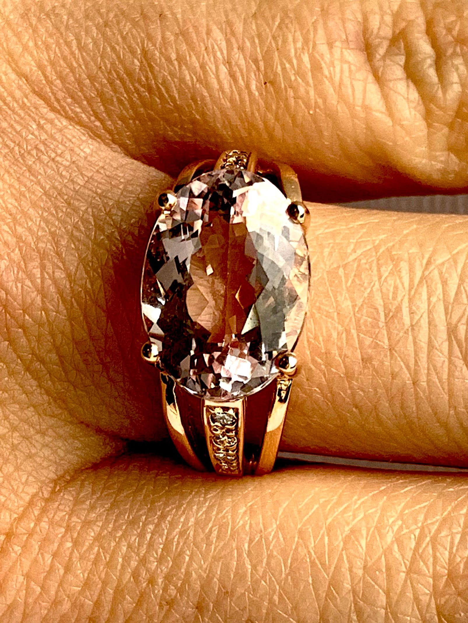 5.66 Carat Oval East West Pink Morganite and Diamond Ring In New Condition In GREAT NECK, NY