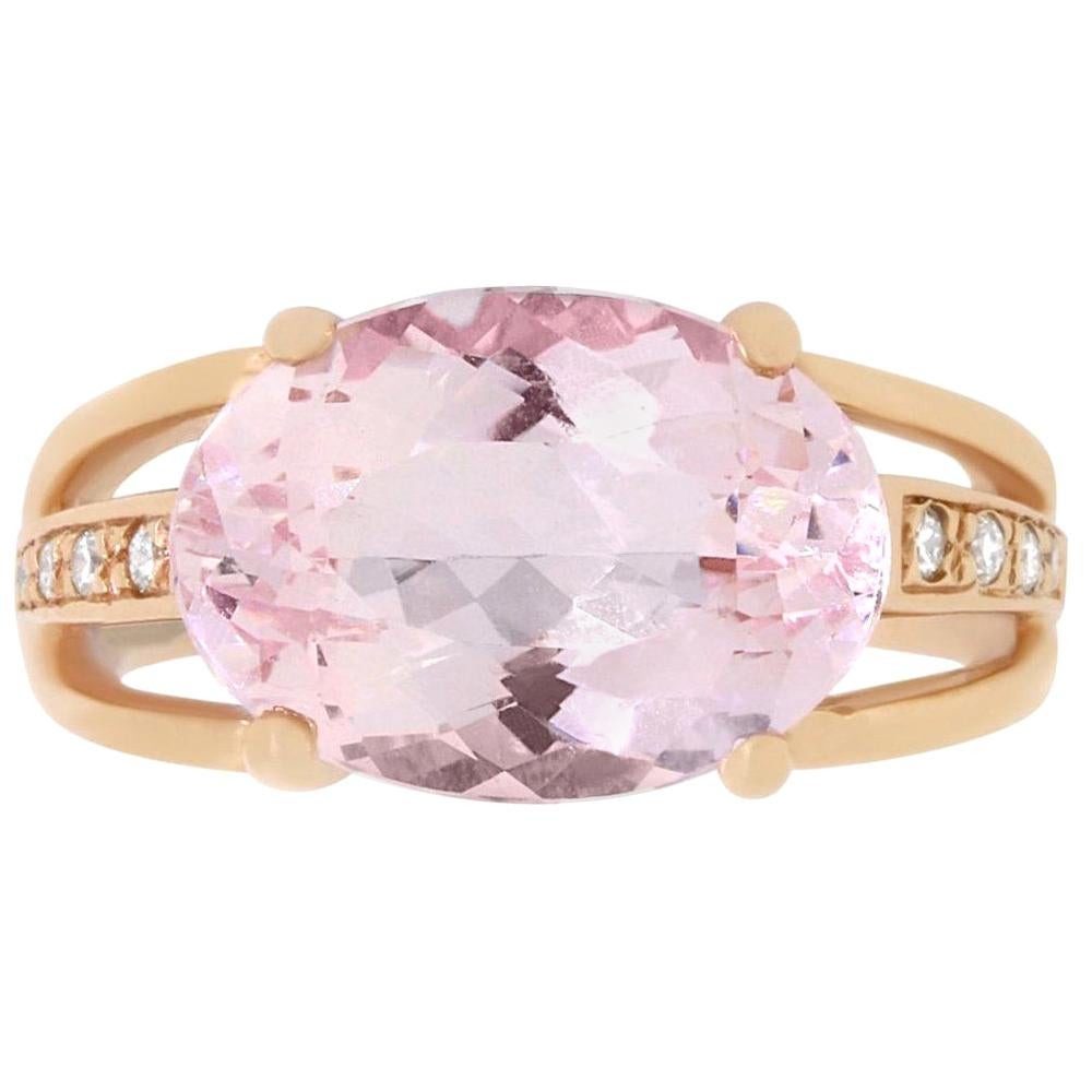 5.66 Carat Oval East West Pink Morganite and Diamond Ring