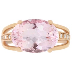 5.66 Carat Oval East West Pink Morganite and Diamond Ring