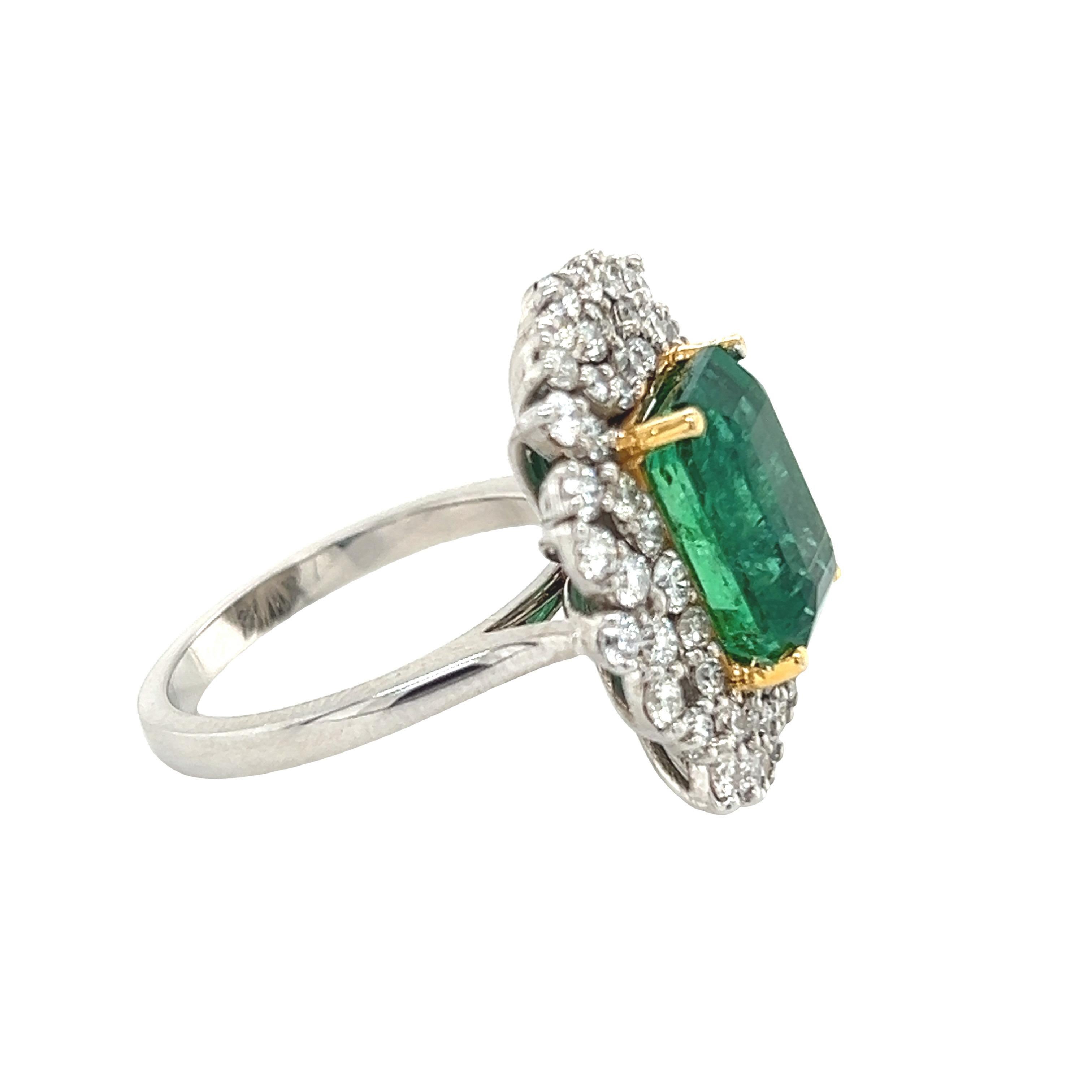 Emerald Cut 5.66 Carat Zambian Emerald Ring For Sale