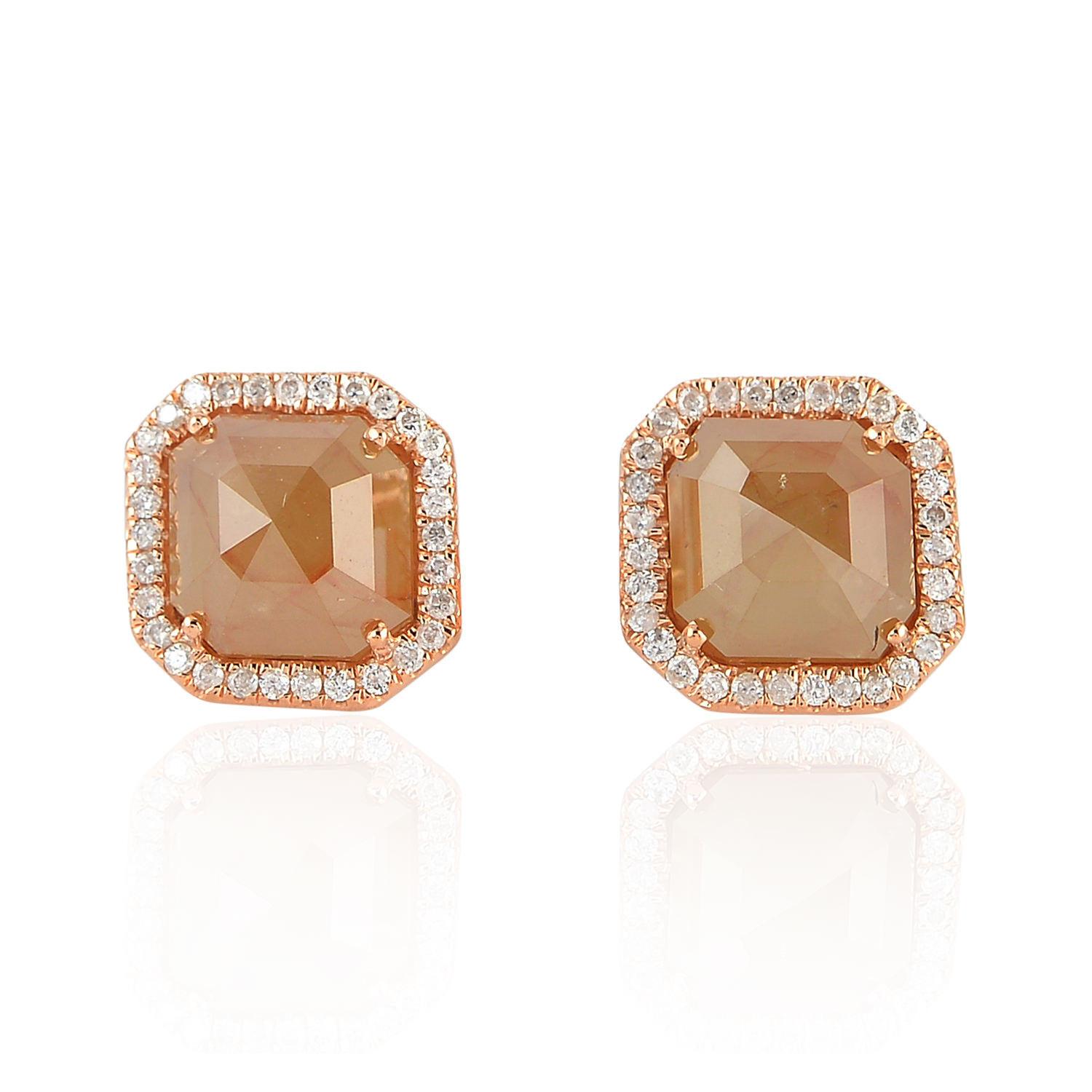 Modern 5.66 Carat Fancy Diamond 18 Karat Gold Stud Earrings For Sale