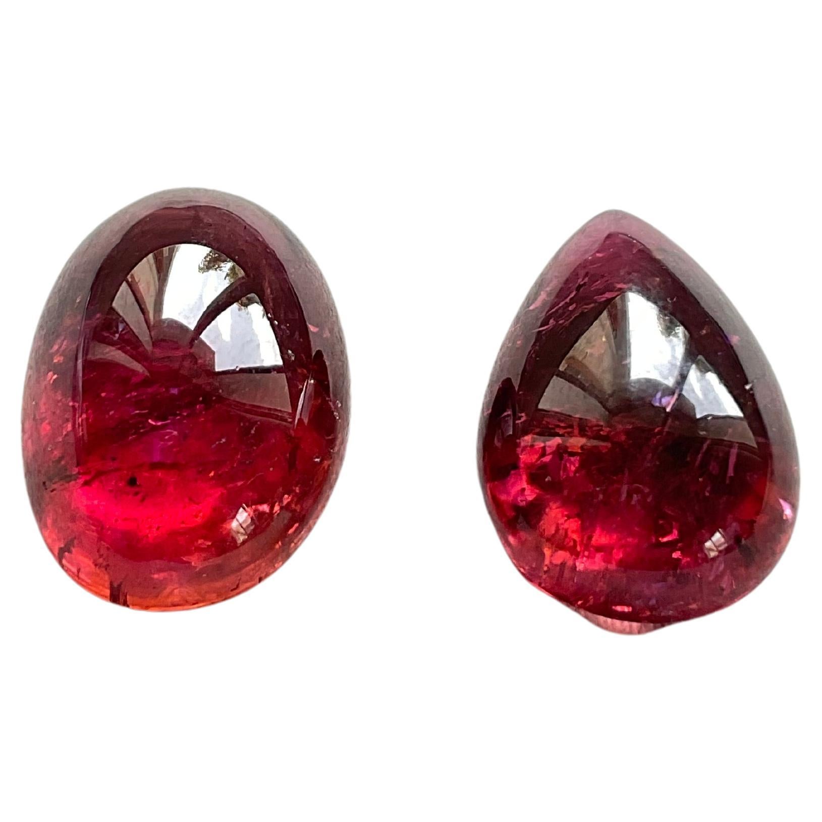 56.67 Carats Top Quality Rubellite Tourmaline Pear & Oval 2 Pieces Natural Gem