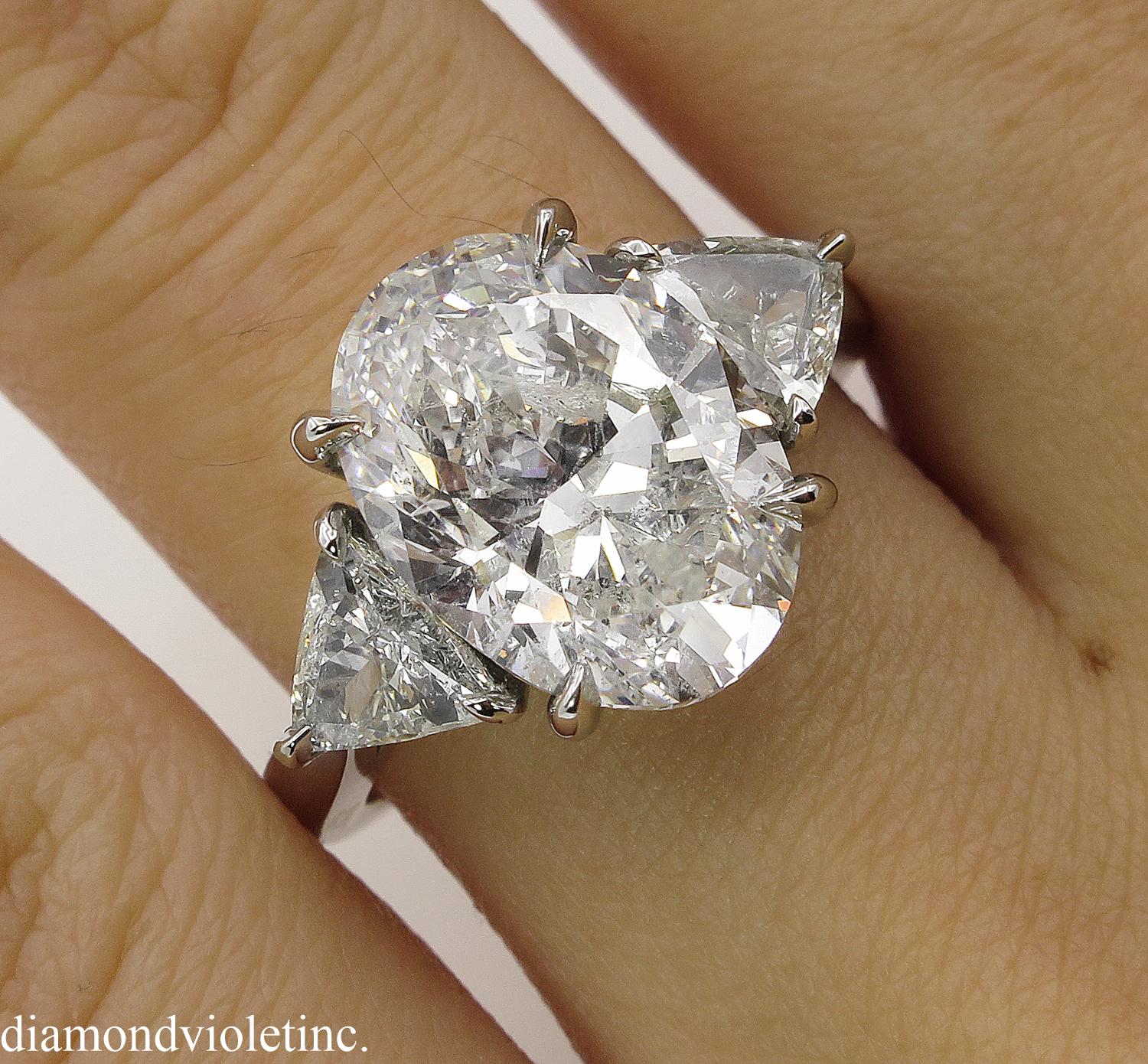 GIA 5.67 Carat Oval Diamond 3-Stone Engagement Platinum Ring  7