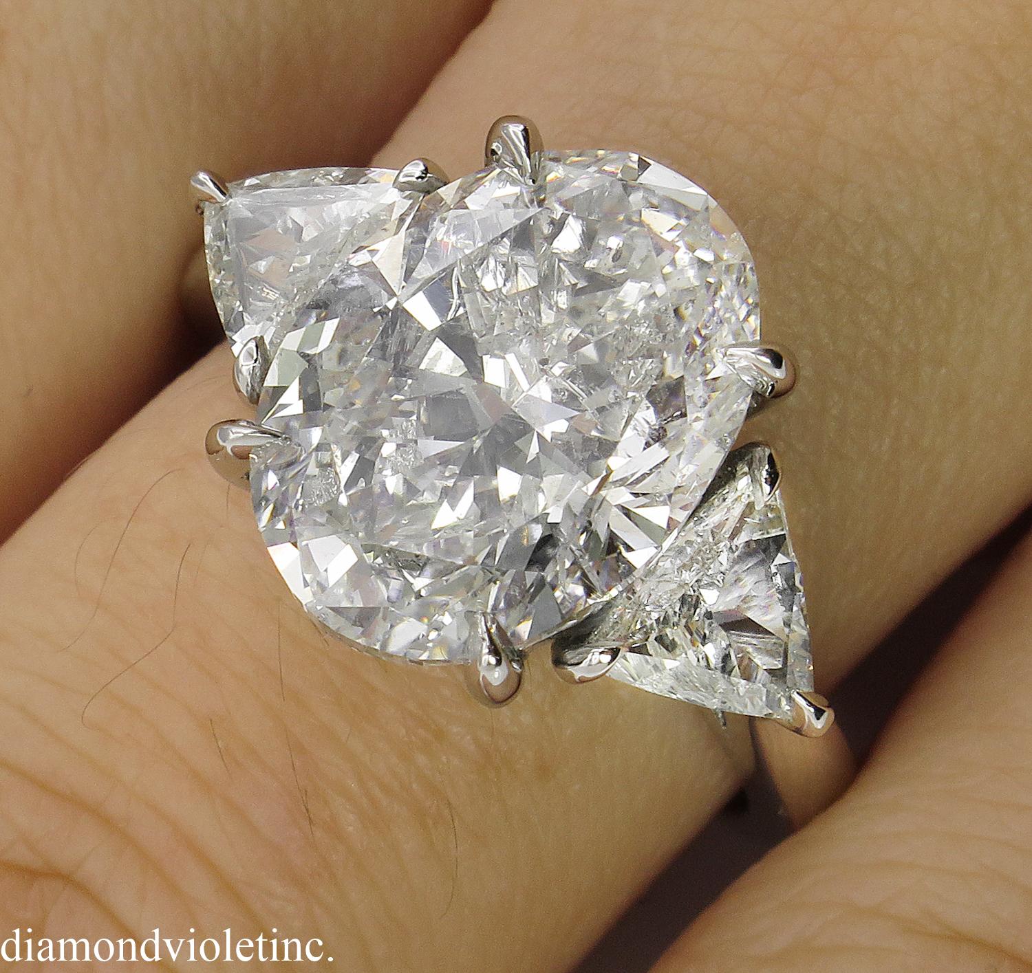 GIA 5.67 Carat Oval Diamond 3-Stone Engagement Platinum Ring  8