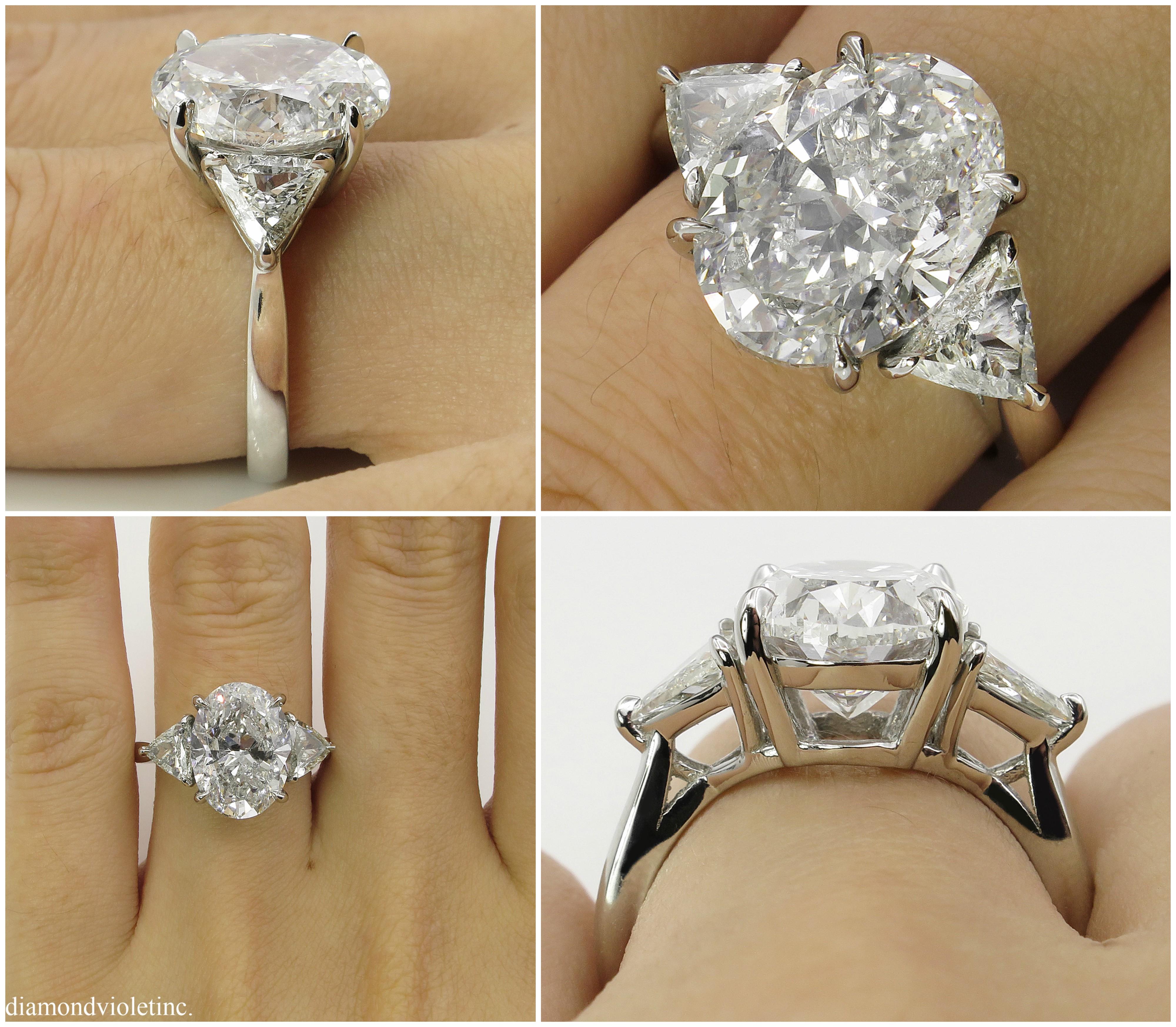 GIA 5.67 Carat Oval Diamond 3-Stone Engagement Platinum Ring  9