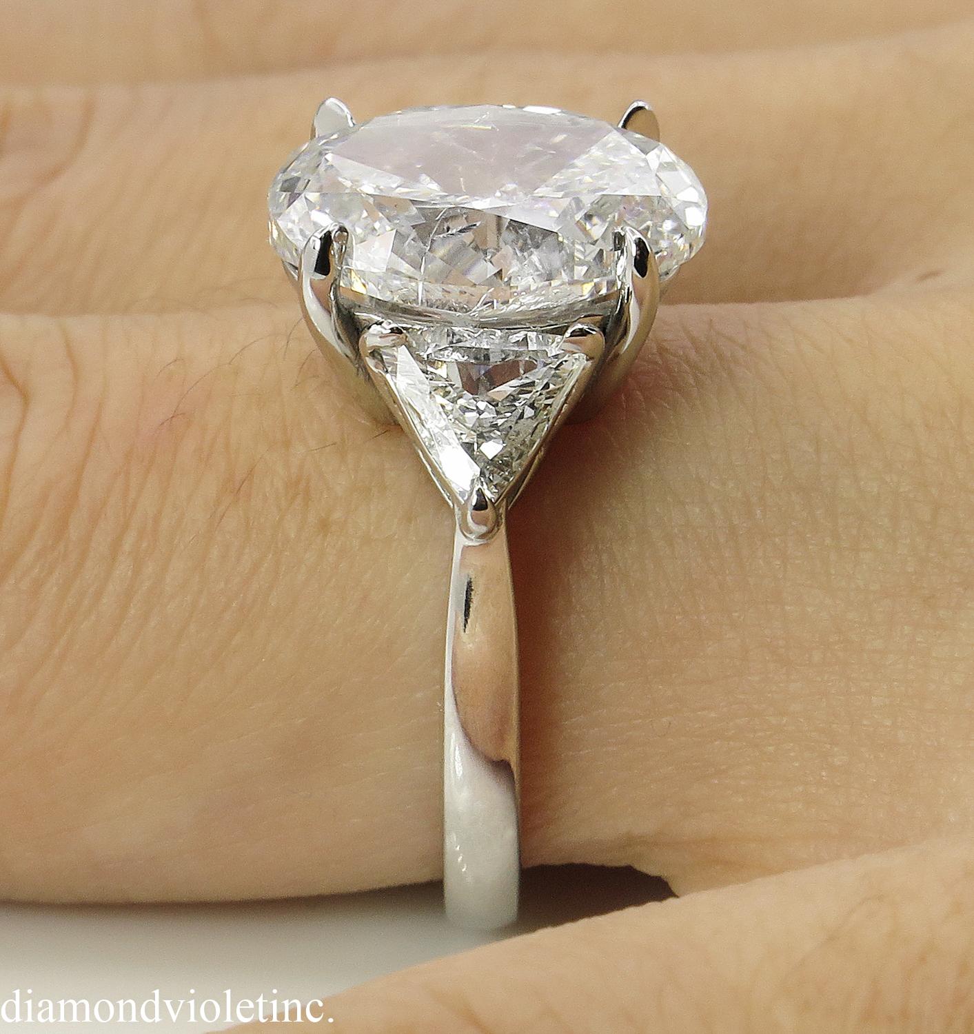 GIA 5.67 Carat Oval Diamond 3-Stone Engagement Platinum Ring  10
