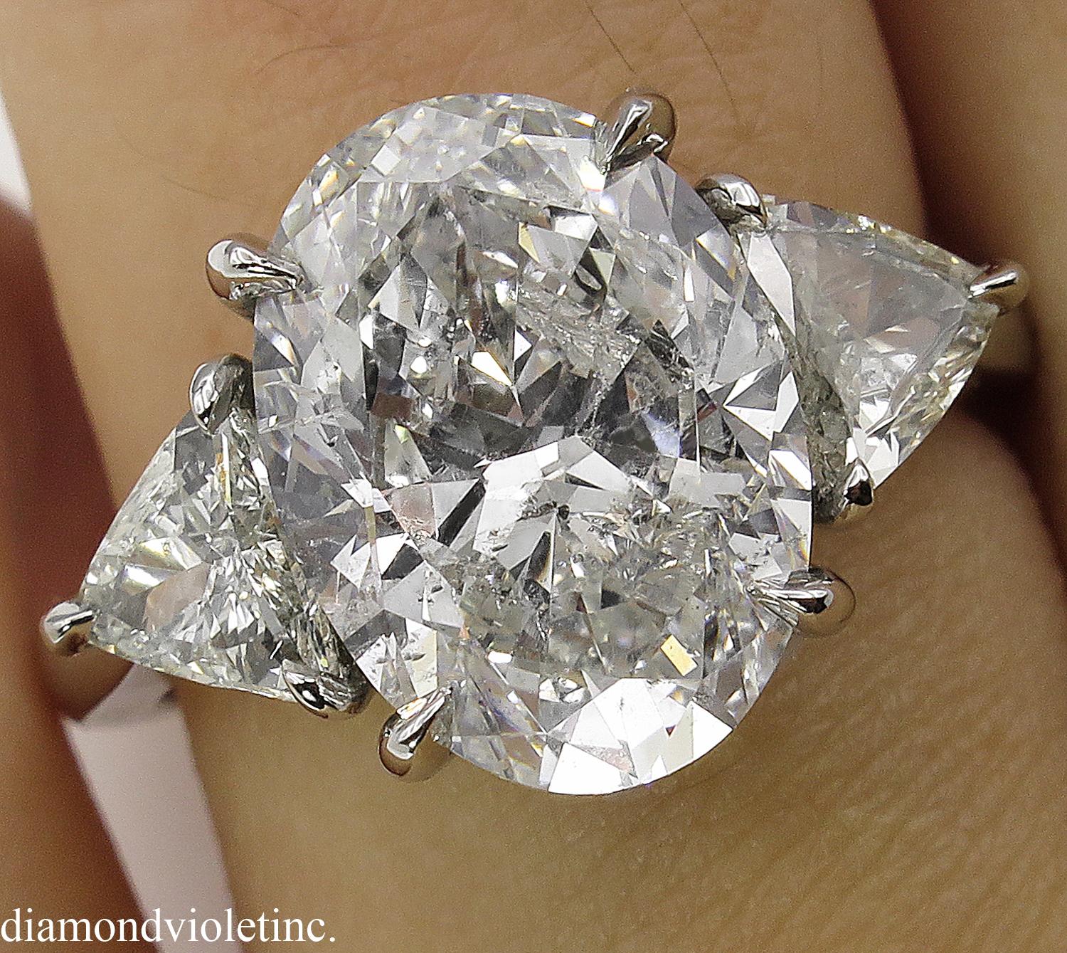 GIA 5.67 Carat Oval Diamond 3-Stone Engagement Platinum Ring  4