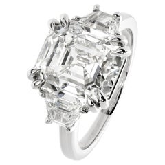 5.67 Carat Asscher Diamond Ring Brilliant White 18K Gold Radiant Elegance