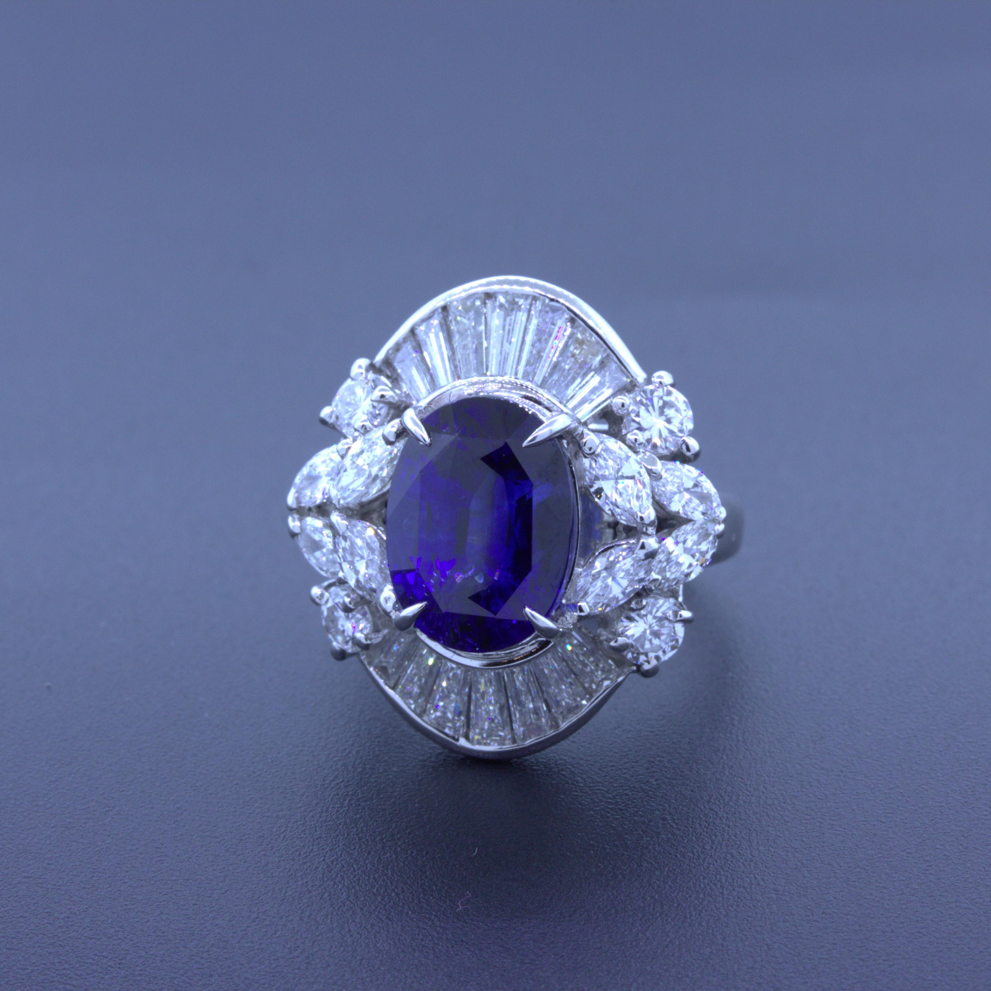 5.67 Carat Blue Sapphire Diamond Platinum Cocktail Ring In New Condition For Sale In Beverly Hills, CA