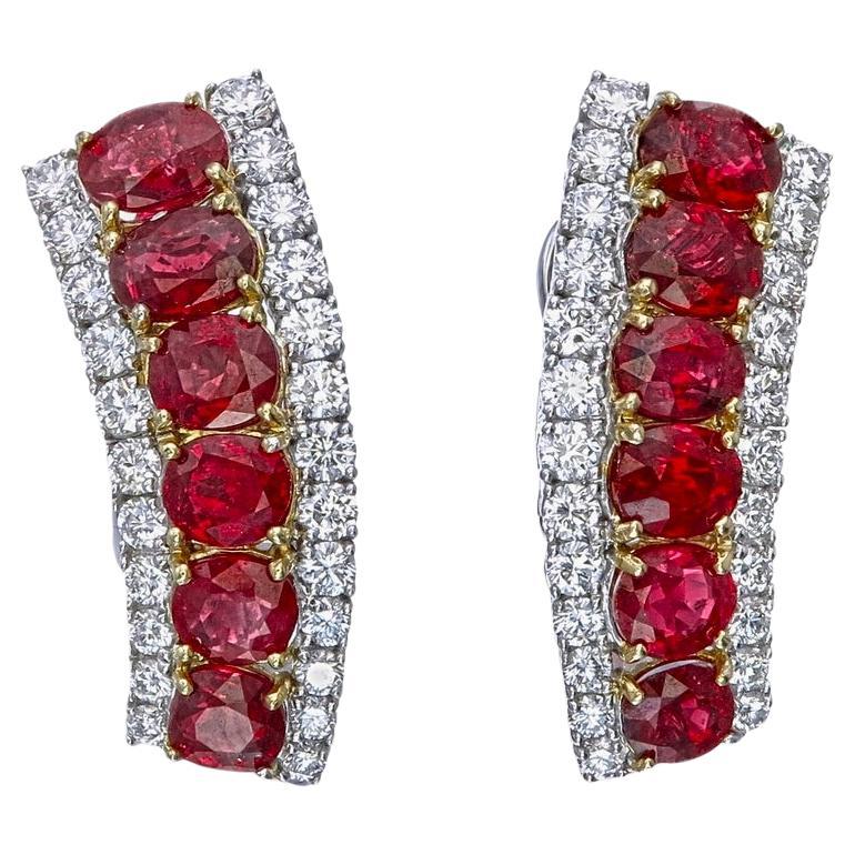 5.67 Carat Burmese Ruby No Heat Pigeon Blood And Diamond Earring in 18K Gold