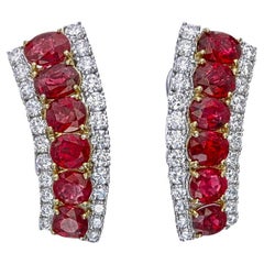 5.67 Carat Burmese Ruby No Heat Pigeon Blood And Diamond Earring in 18K Gold