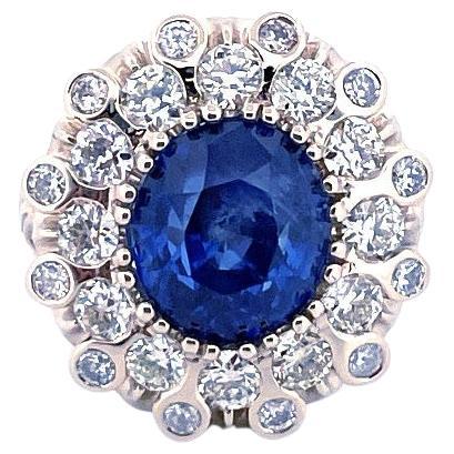 5.67ct Ceylon Sapphire & OMC Diamonds studded Art Deco style 18K White Gold Ring