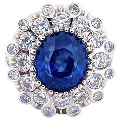 5.67 Carat Ceylon Blue Sapphire and Diamond Art Deco Style Ring in 18K Gold