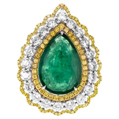 5.67 Carat Colombian Emerald & Vivid Yellow Diamond Cocktail 18k Solitaire Ring