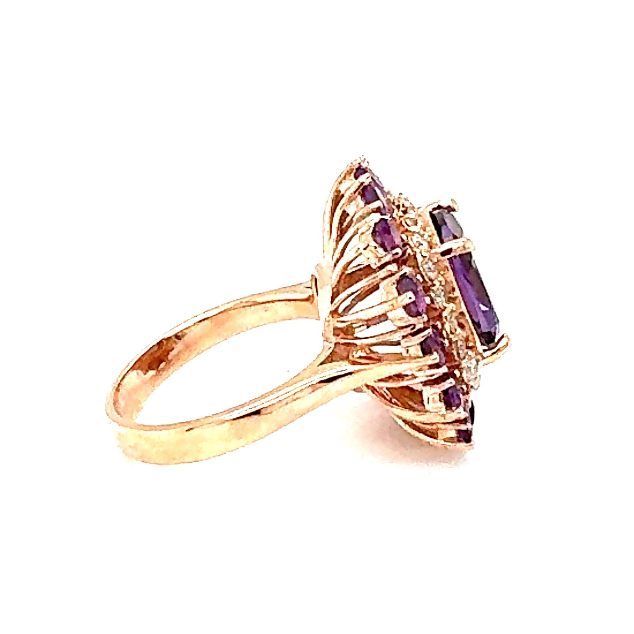 5.67 Carat Cushion Cut Amethyst Pink Sapphire Diamond Rose Gold Cocktail Ring In New Condition For Sale In Los Angeles, CA