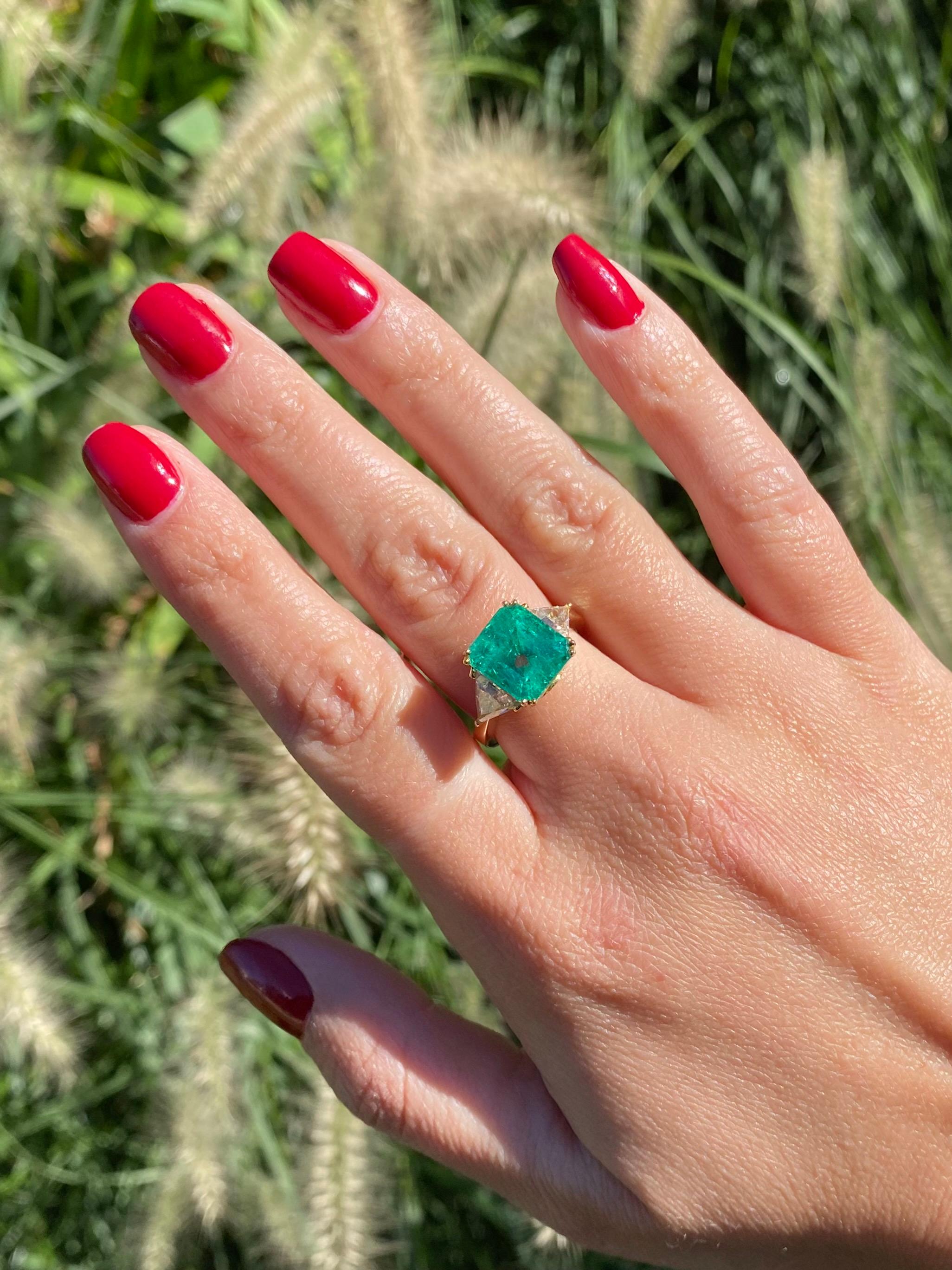 5.67 Carat Emerald-Cut Colombian Emerald and 1.15 Carat Diamond Engagement Ring 1