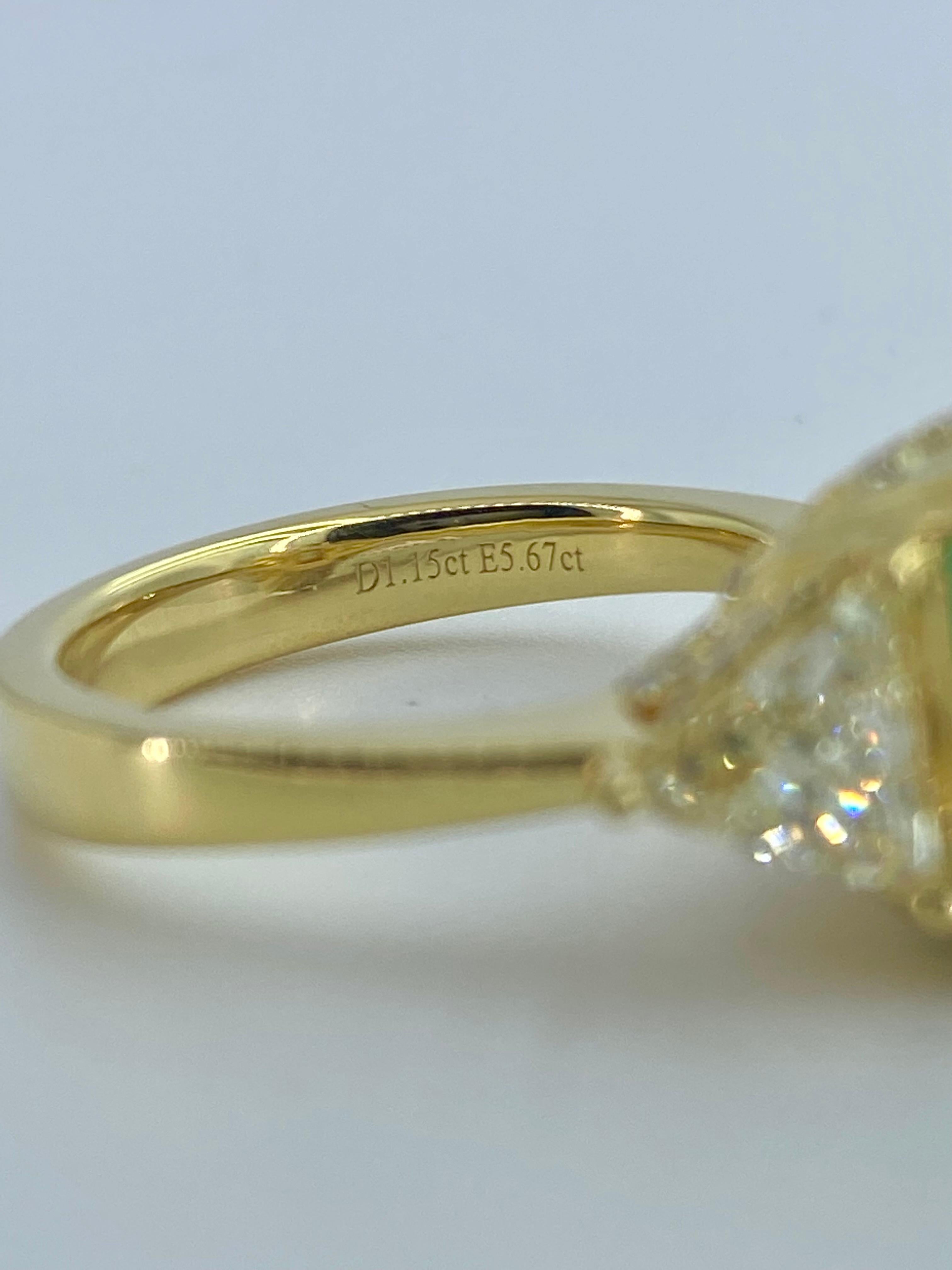 5.67 Carat Emerald-Cut Colombian Emerald and 1.15 Carat Diamond Engagement Ring 5