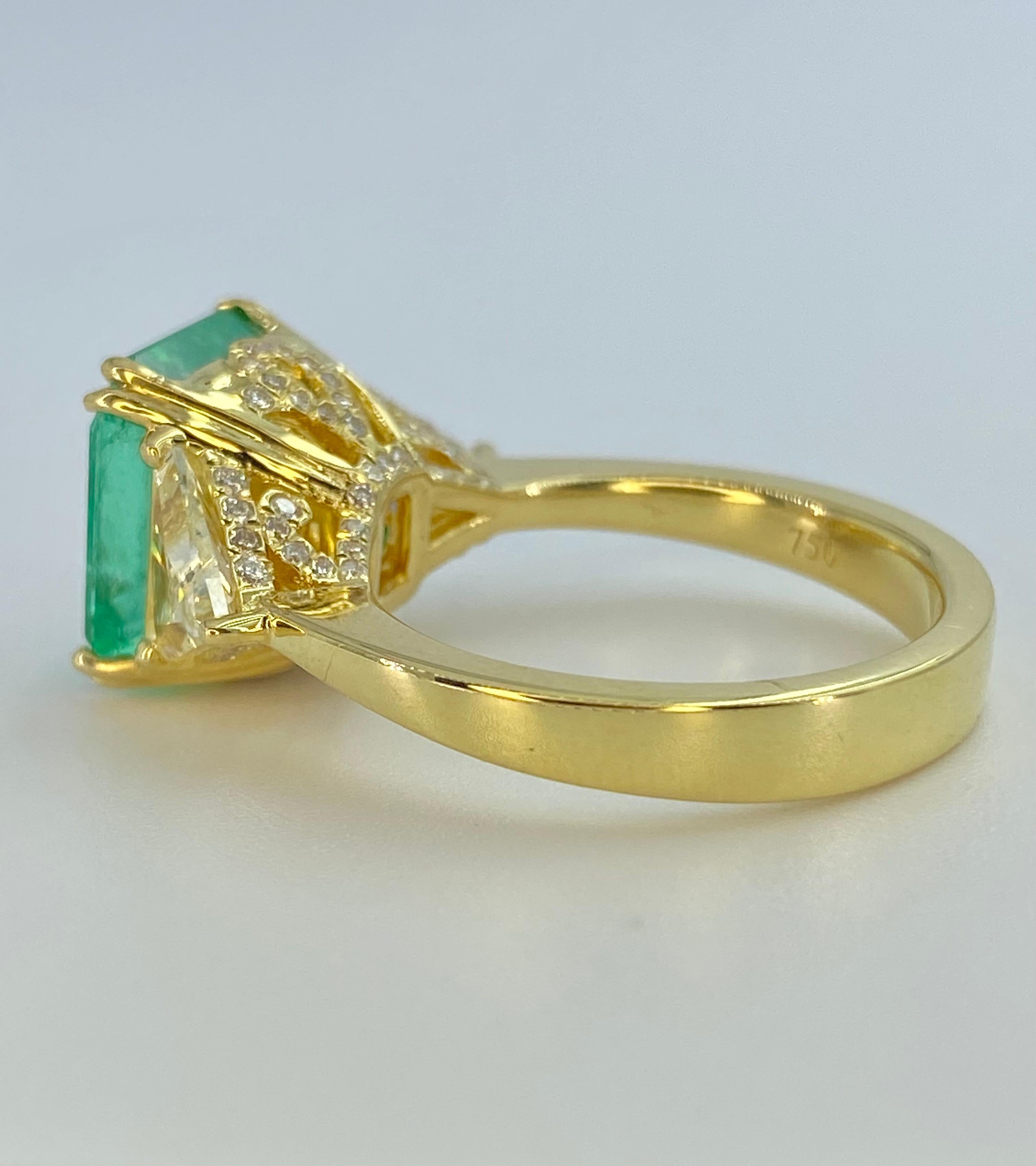 Art Deco 5.67 Carat Emerald-Cut Colombian Emerald and 1.15 Carat Diamond Engagement Ring