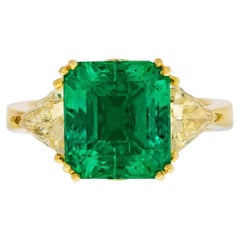 5.67 Carat Emerald-Cut Colombian Emerald and 1.15 Carat Diamond Engagement Ring