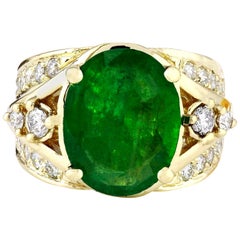 Natural Emerald Diamond Ring In 14 Karat Solid Yellow Gold 