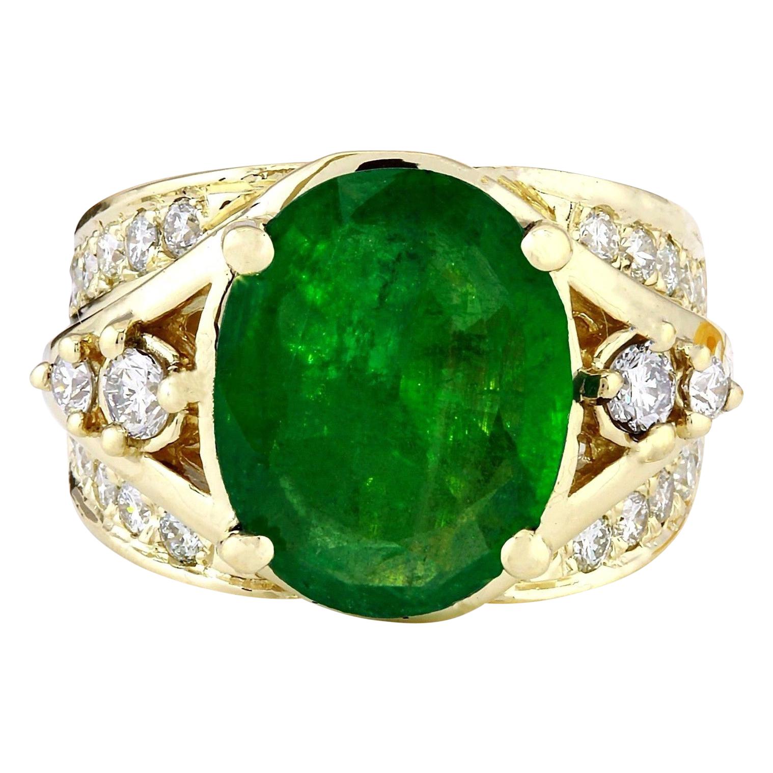 Natural Emerald 14 Karat Solid Yellow Gold Diamond Ring