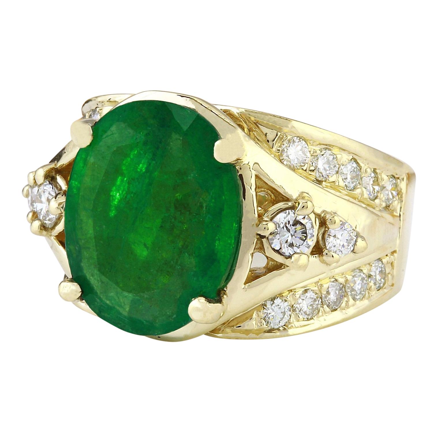 5.67 Carat Natural Emerald 14K Solid Yellow Gold Diamond Ring
 Item Type: Ring
 Item Style: Engagement
 Material: 14K Yellow Gold
 Mainstone: Emerald
 Stone Color: Green
 Stone Weight: 4.67 Carat
 Stone Shape: Oval
 Stone Quantity: 1
 Stone