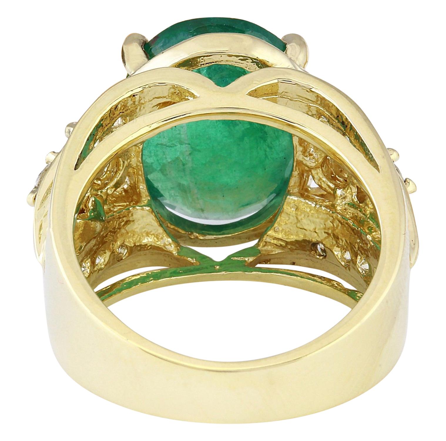 Oval Cut Natural Emerald Diamond Ring In 14 Karat Solid Yellow Gold For Sale