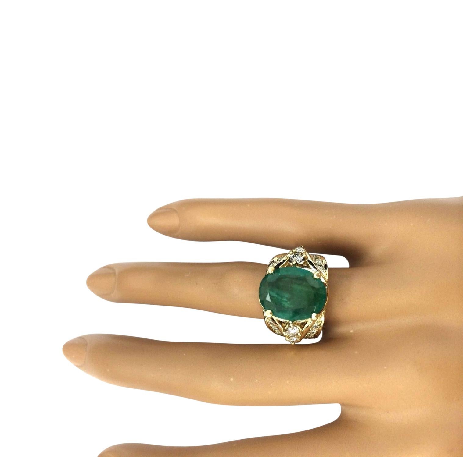 Women's Natural Emerald Diamond Ring In 14 Karat Solid Yellow Gold For Sale