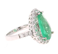 5.67 Carat Natural Pear Cut Emerald Diamond 14 Karat White Gold Engagement Ring