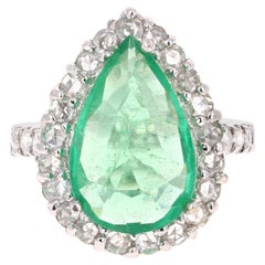 5.67 Carat Natural Pear Cut Emerald Diamond 14 Karat White Gold Engagement Ring
