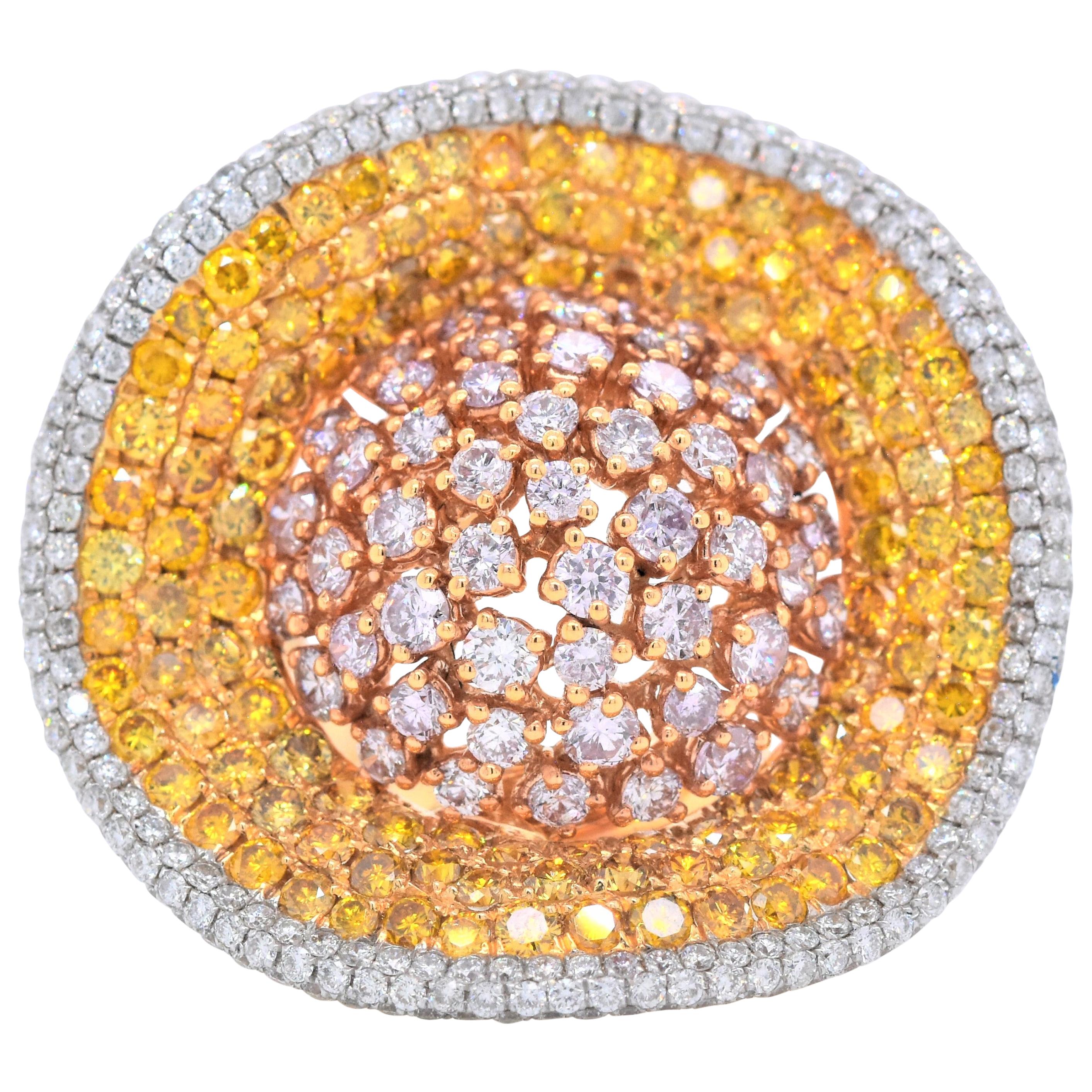 7.24 Carat Natural Fancy Pink and Yellow Diamond "Rodeo" Cluster Ring