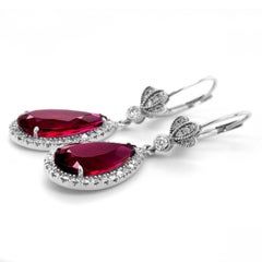 Natural Red Rubellite Stones 5.67 carats in 18K White Gold Earrings w Diamonds