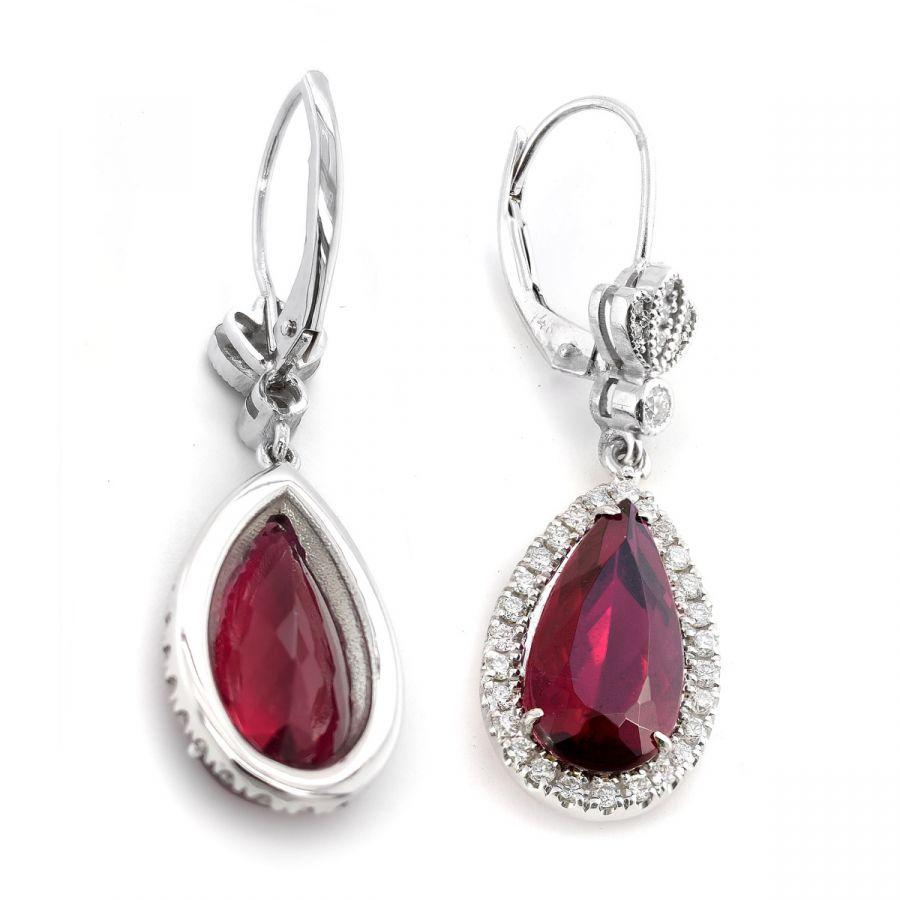 Mixed Cut Natural Red Rubellites 5.67 Carat Earrings with Diamonds For Sale