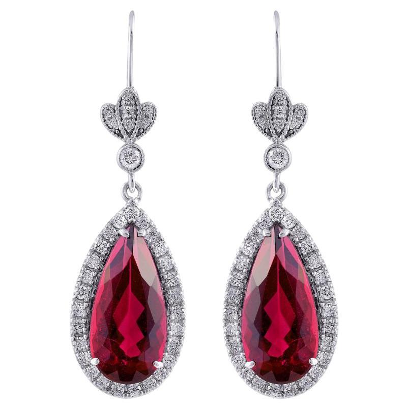 Natural Red Rubellite Stones 5.67 carats in 18K White Gold Earrings w Diamonds
